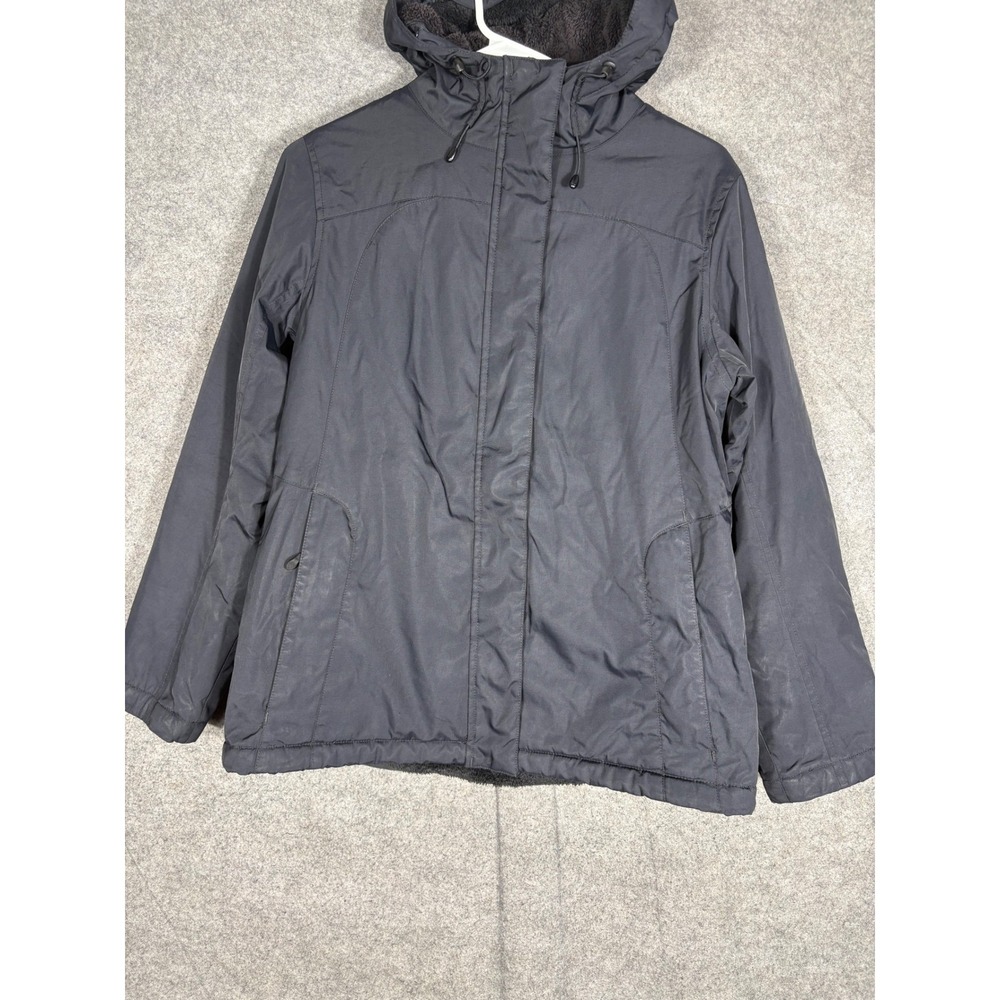 LL Bean Womens Black Hooded Fleece Lined Jacket Full Zip Outdoor Coat 271136